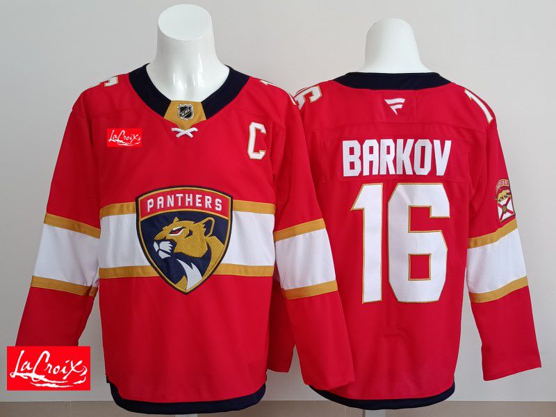 Men 2025 Florida Panthers 16 Barkov Red Fanatics Home Premium NHL Jersey style 6